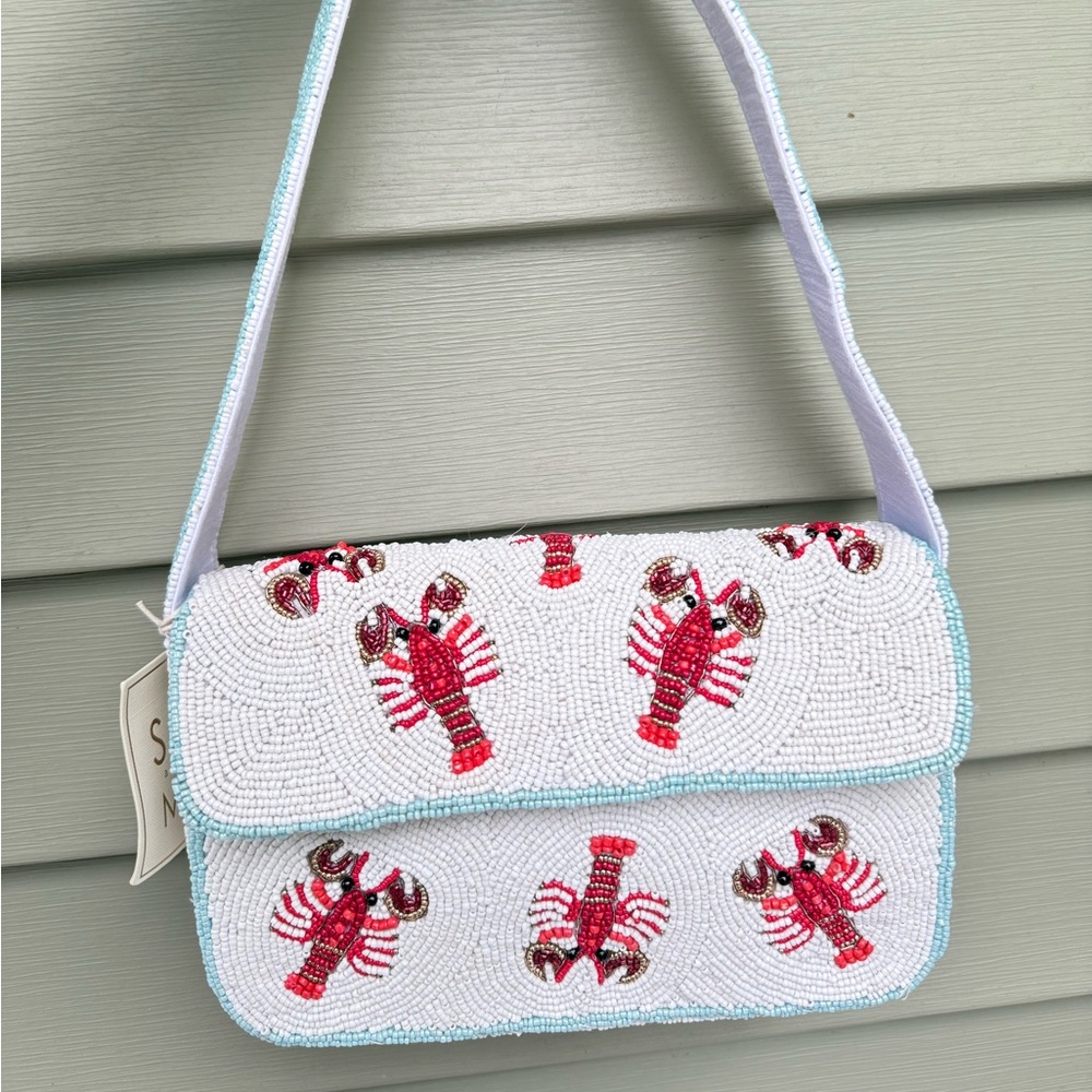 Stylish Lobster Beaded Shoulder Bag - White and Red
